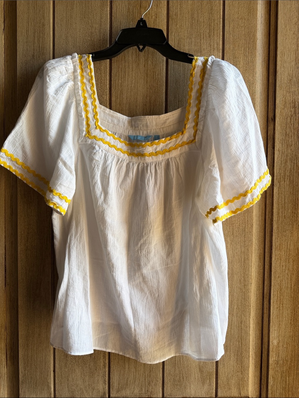Draper James Maren Blouse with Yellow Rickrack Trim